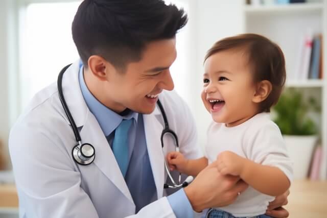 子どもを診察する医師